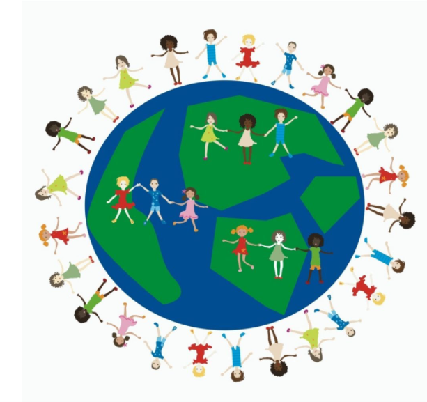 Clipart Image of people holding hands around the Earth.