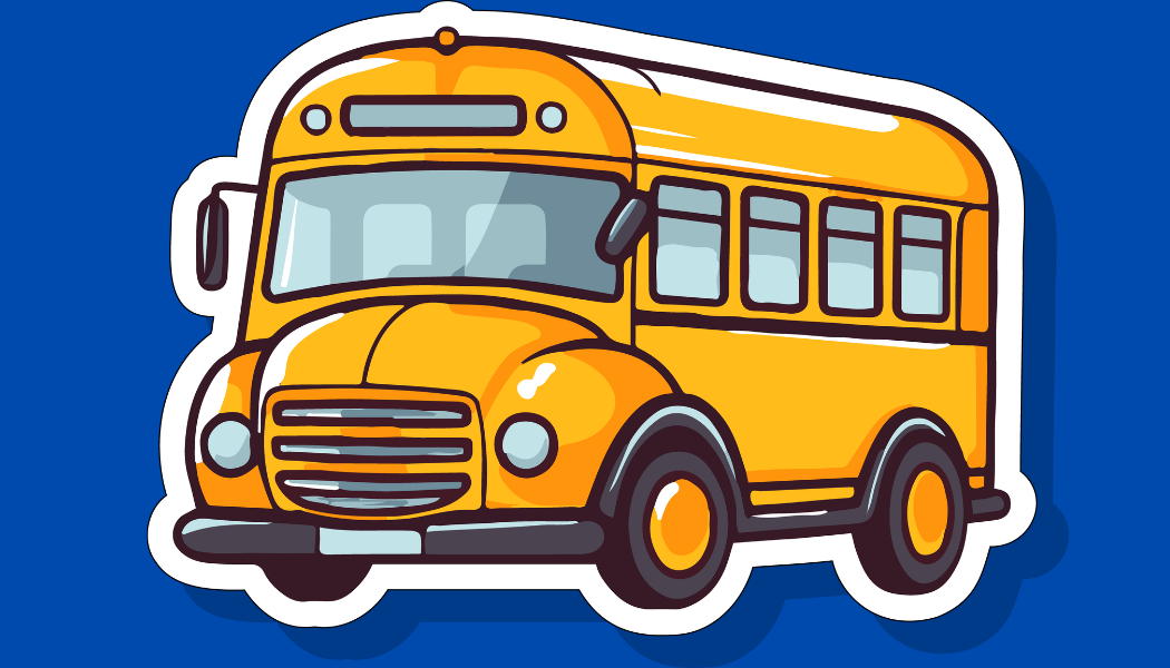 Clipart image of a school bus with a blue background